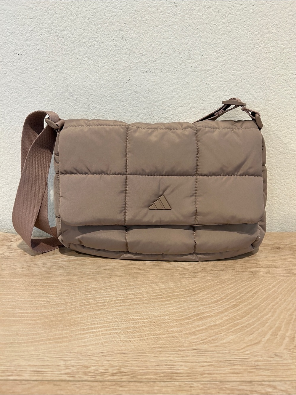 New adidas Quilted Puffer Crossbody Shoulder Bag Chalky Brown, $45 Retail